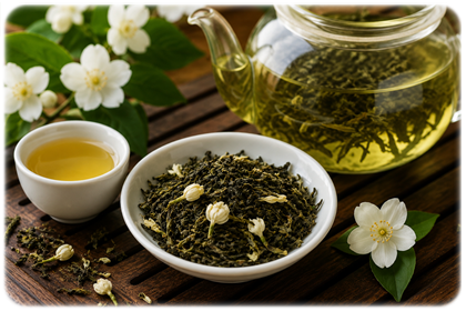 Zielona herbata jaśminowa Greeting Pine – Green Jasmine Tea z naturalnym aromatem kwiatów jaśminu