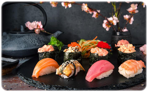 nigiri sushi with ebi shrimps