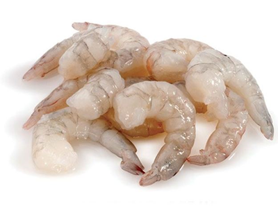 Peeled and deveined tail on shrimps
