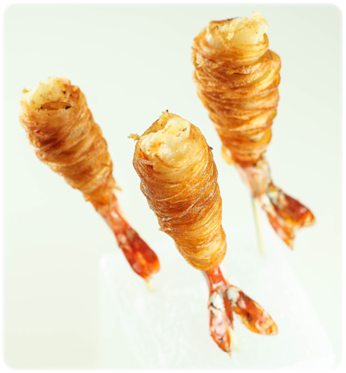 Potato wrapped shrimps